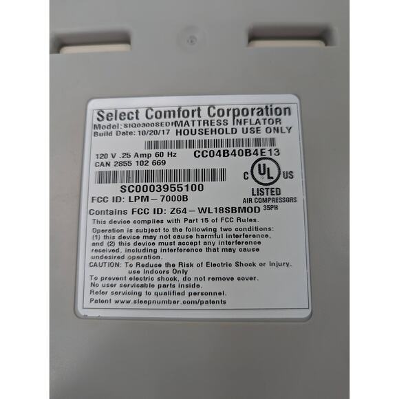 Select Comfort Mattress Inflator Pump Model SIQ0300SEDR w/ remote, hose Preowned - Picture 2 of 8